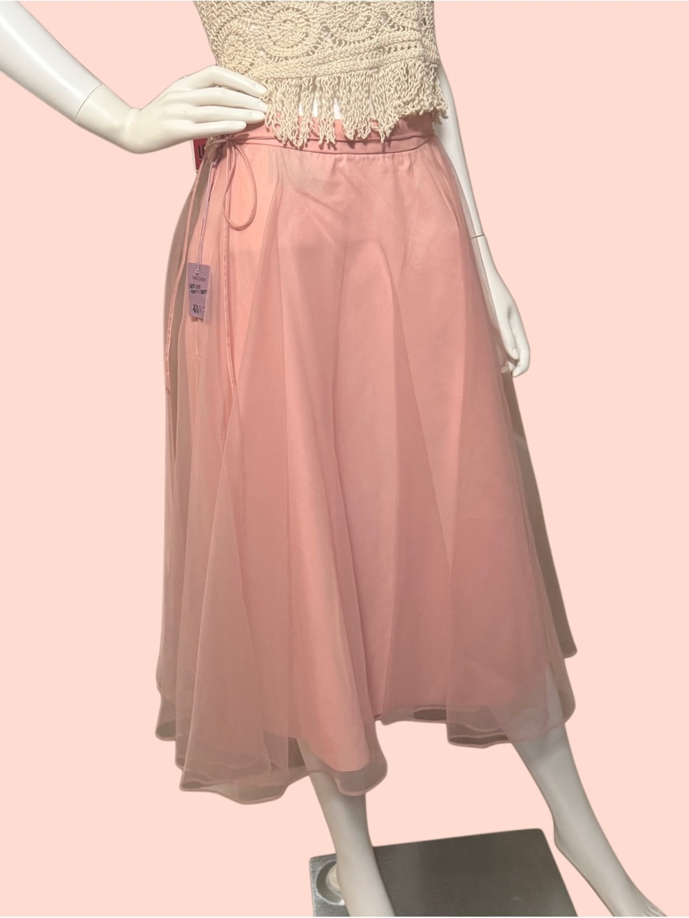 Women's Vintage Blush Pink Tulle Midi Skirt